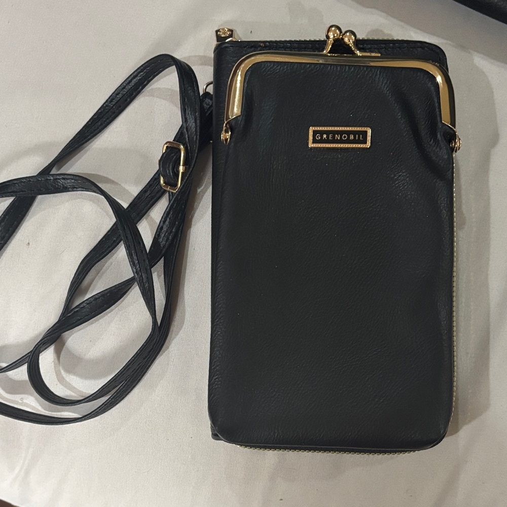 Elegant Black Crossbody Bag with Gold Hardware
